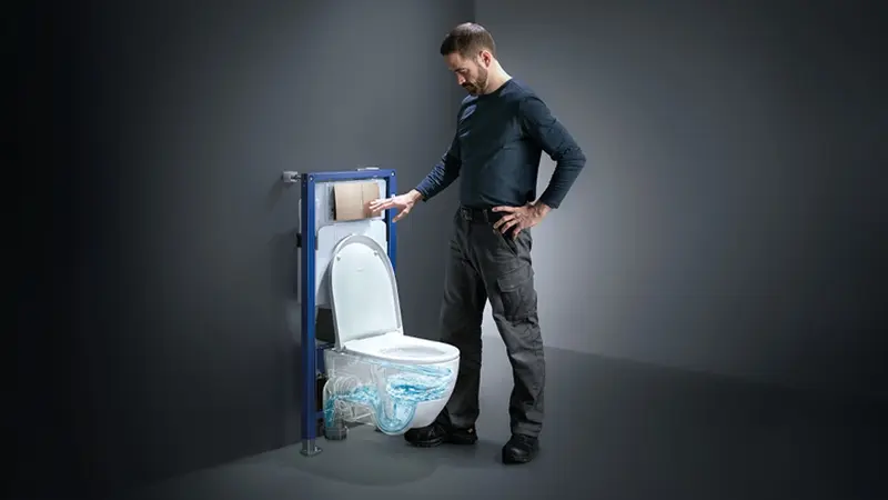 Système WC Geberit avec cuvette Acanto, bâti-support et installateur